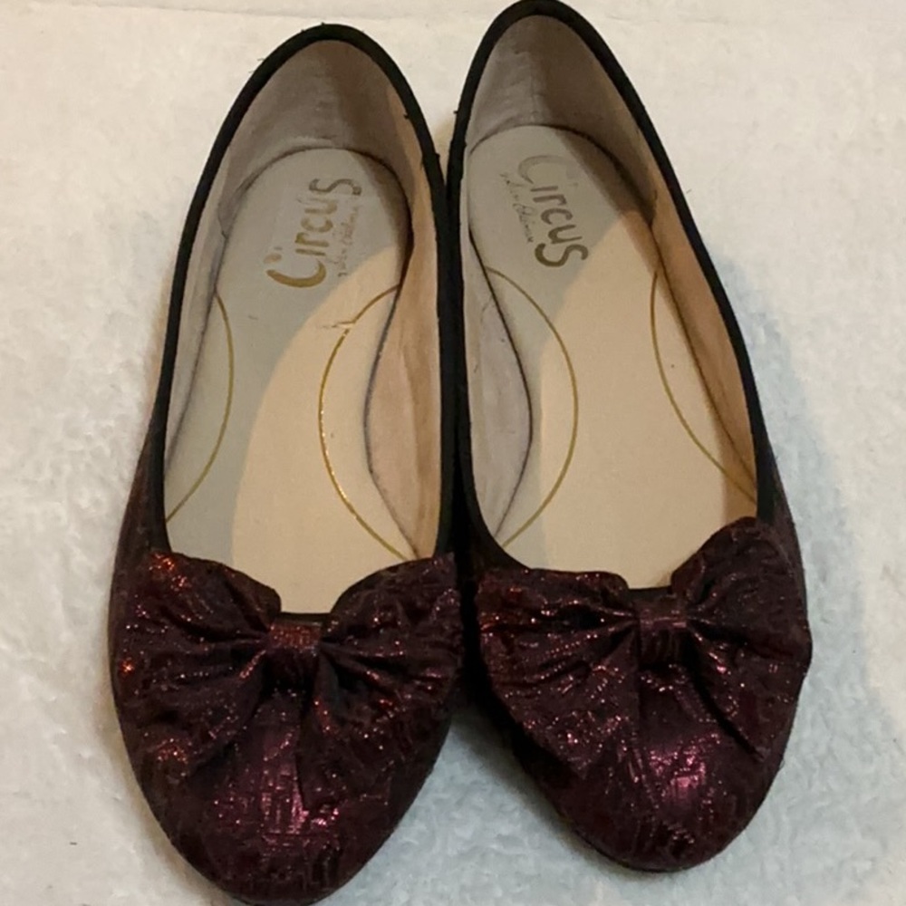 Circus by Sam Edelman Burgundy Tapestry Fabric Ballet Flats w/ Front Bows